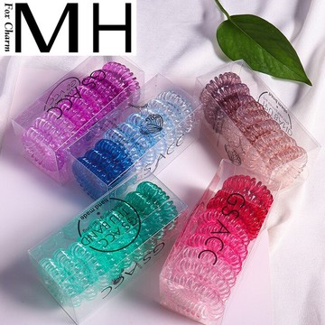 9只盒裝電話線頭繩發圈漸變色小清新透明電話圈皮筋發繩扎頭發圈