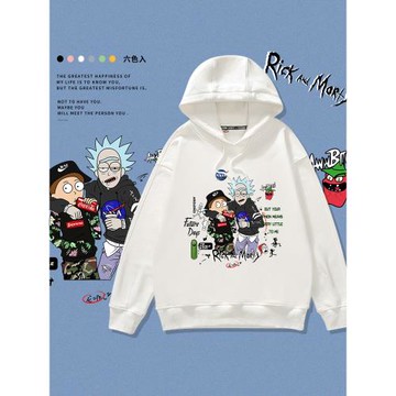 瑞克和莫蒂衛衣兒童男童連帽加絨加厚一體絨炸街卡通印花秋冬款潮