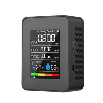 便攜式空氣質量監測器室內 CO2 檢測器 5 合 1 甲醛 HCHO TVOC 測試儀 LCD 溫度濕度可充電報警儀,適