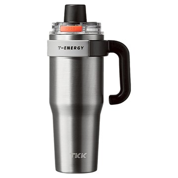 TKK 跳跳超霸杯 冰壩杯大容量 陶瓷內膽 內含泡茶神器 附Tritan吸管 長效保溫  流星銀  1.2L  1個