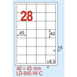 【龍德】 LD-845(直角-可再貼) 雷射、噴墨、影印三用電腦標籤 40x45mm 20大張/包