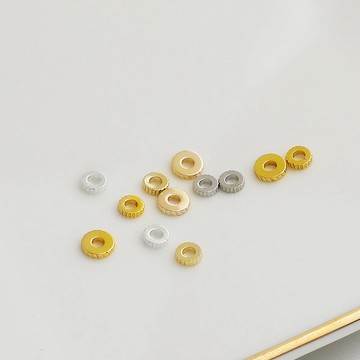 XS-14K包金保色豎紋齒輪平片斜紋隔片串珠編繩資料diy手鏈隔珠配件