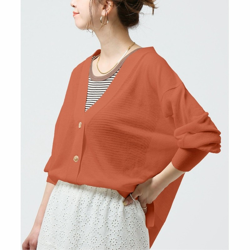 レディース ベーセーストック シアーvネックカーディガン オレンジ フリー 通販 Lineポイント最大1 0 Get Lineショッピング