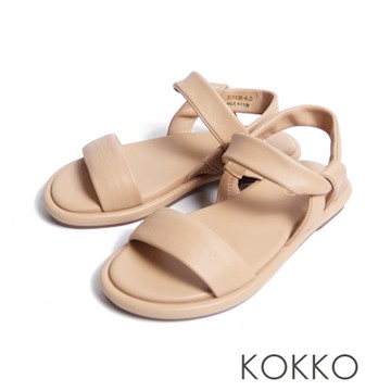 KOKKO簡約柔軟綿羊皮一字帶涼鞋裸膚色