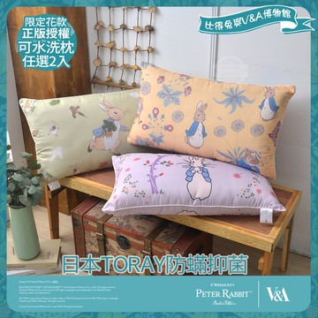 比得兔與V&A博物館 日本TORAY防蹣抑菌可水洗枕-任選(2入/台灣製/抗菌枕/枕頭)