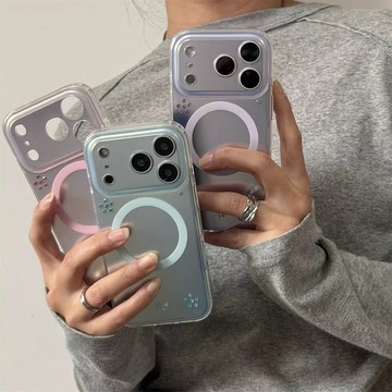 少女春日高级纯色带钻磁吸手机壳适用iphone17promax苹果14软13新款15pro全包16ProMax防摔保护套