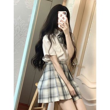 【冰淇淋與鯨】【過渡】原創JK制服溫柔系灰色格裙 【3天內發出】