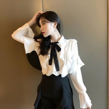 小心機早秋季蕾絲港味長袖襯衫