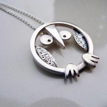 咕嚕嚕貓頭鷹(手工純銀墜飾項鍊),療癒系飾品, 愛自己,幸福中