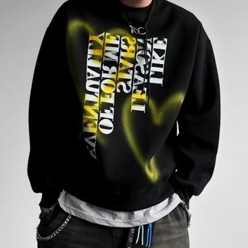 【AMERO】男裝 女裝 長袖圓領大學T 刷毛 雙愛心印花 情侶裝