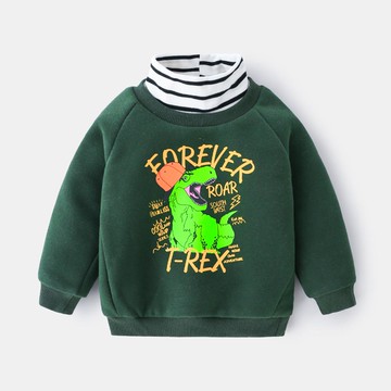 WELLKIDS - 假兩件高領長袖休閒上衣-螢光嘻哈暴龍-綠色