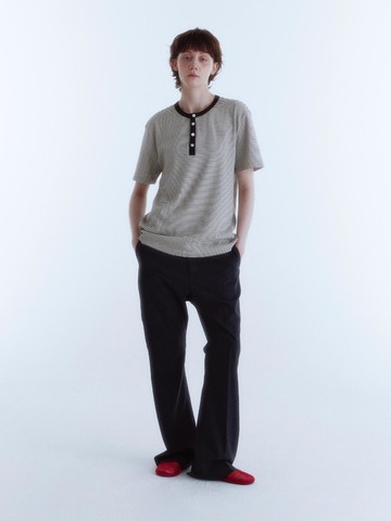 French Stripe Henley Neck Top [Cream]