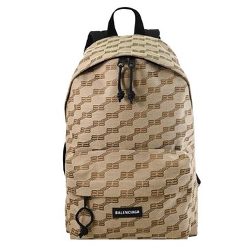 BALENCIAGA 巴黎世家 713044 品牌滿版緹花帆布休閒後背包.駝