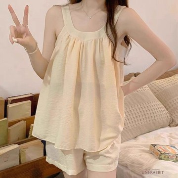雲朵棉吊帶睡衣女款款夏季薄款短褲休閒可外穿學生家居服套裝居家服卡通睡衣睡衣女韓國居家服兩件式睡衣