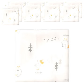 babyan 壓紋棉紗手帕套裝 10入  森林鳥 白色  36 x 36cm