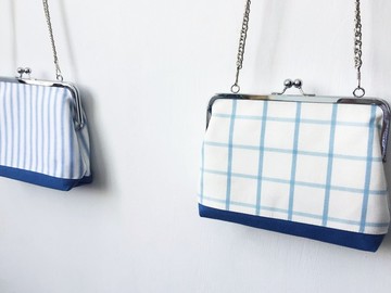 線條格紋蹦  口金包 手拿包 側背包 肩背包 隨身包 化妝包