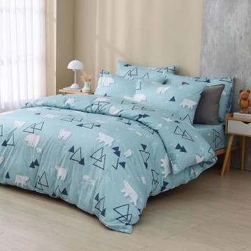 鴻宇 100%精梳棉 美國棉 哈肯小熊 藍 雙人加大四件式兩用被床包組