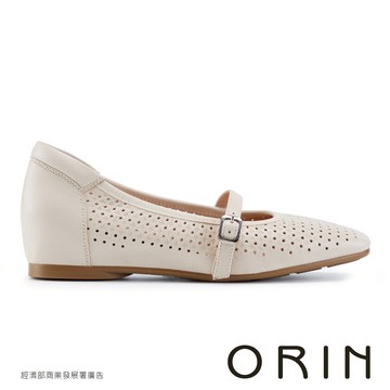 ORIN 打蠟羊皮沖孔內增高瑪莉珍鞋 米色 #25552