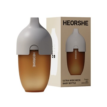 【HEORSHE】寬口矽膠仿母乳奶瓶(240ml)-鯨魚灰