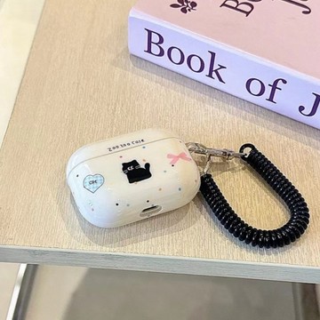 ins韓風卡通波點愛心黑貓保護殼 適用耳機殼AirPodspro3女款pro2代掛件保護套
