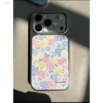 電鍍銀滴膠ins黃粉藍花適用蘋果17pro女iPhone16promax手機殼15 14 13 12 11