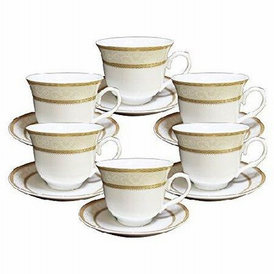 特別価格Set of 12 Gold Wreath Design Porcelain Tea Cup Saucer Set for 6 with Gift Box 1276B-12 [A-to-Z Deals]好評販売中