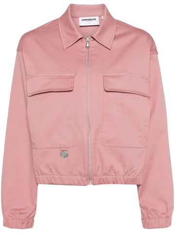 CHOCOOLATE - zip-up twill bomber jacket - women - Cotton/Spandex/Elastane - XS - Pink