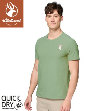 【Wildland 荒野 男 輕量交織快乾機能印花T《茶綠》】0B31650/排汗衣/戶外運動機能上衣/運動衫