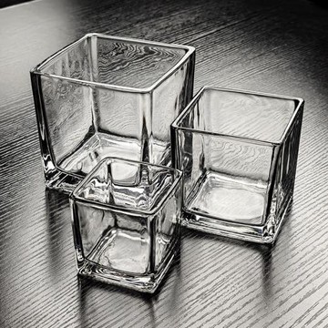 水晶玻璃碗方碗透明四方杯小方形杯子方杯正方形盒器皿容器盤方缸