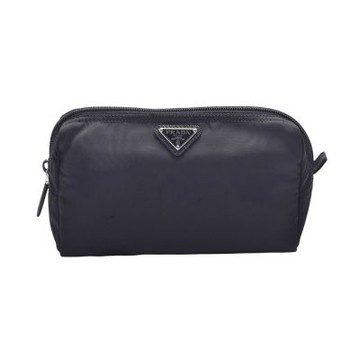 PRADA 經典銀三角LOGO尼龍拉鍊化妝包/手拿包(黑色)