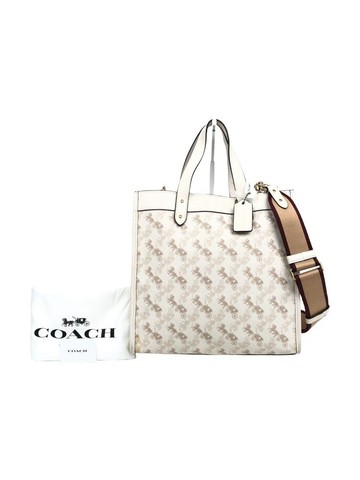 coach 白色 Field Tote 馬車印花皮革托特包 手提包 肩背包