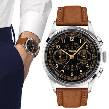 TISSOT 天梭官方授權 TELEMETER 1938 復刻計時機械腕錶T1424621605200 聖誕節 禮物