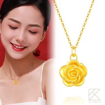 【TLH】黃金墜項鍊 璀璨黃金玫瑰 約重0.08錢±0.02-廠商直送