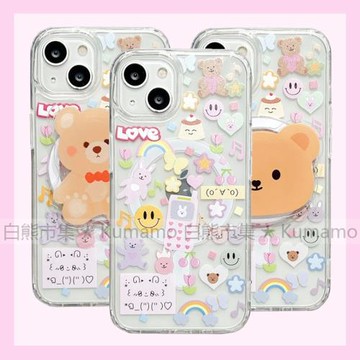適用iphone16promax蘋果16手機殼MagSafe磁吸14支架13透明12韓風ins小熊少女15可愛小清新11無線充電保護套
