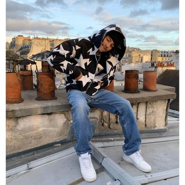 美式星星印花拉鏈 連帽衫American star print zippered cardigan