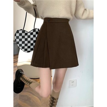 毛呢百褶半身裙女2025年新款胖mm大碼顯瘦裙子不規則高腰a字短裙