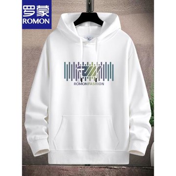 春秋新款羅蒙純棉衛衣男士運動休閑國潮百搭青少年學生裝印花帽衫
