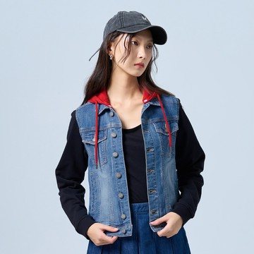 個性魅力拼接牛仔外套(原藍磨)-中性