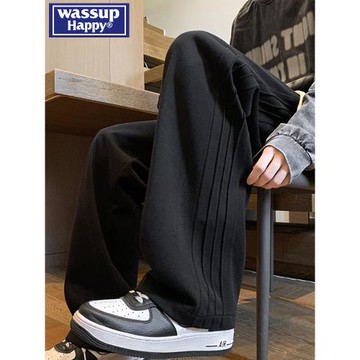 wassup happy休閑褲子男秋冬季新款潮牌寬松重磅衛褲直筒運動長褲