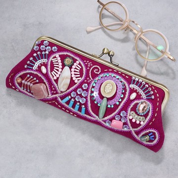 珠飾刺繡口金眼鏡盒/筆袋 No.15 鮮豔粉紅 × 珠飾刺繡 獨一無二 母親節/敬老節禮物首選