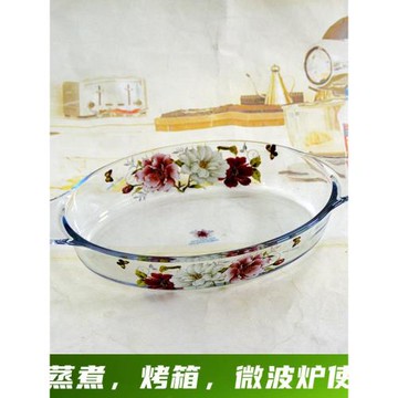 韓國玻璃烤盤烤箱微波爐加熱專用器皿蒸魚盤家用菜盤橢圓形盤子