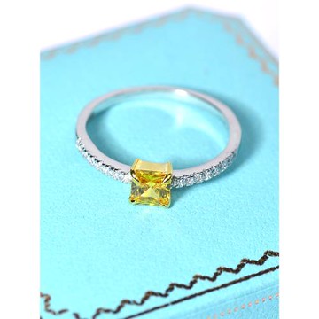 簡約輕奢冷淡風雙色電鍍18K金群鑲彩色鉆石正方仿真黃鉆女款戒指