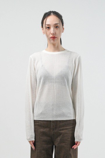 美麗諾羊毛圓領針織上衣 - 白