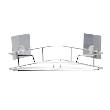 KM生活 日式簡約無痕不銹鋼魔力貼三角壁掛收納置物架 不銹鋼+PC+SEBS材質 尺寸約24cmX24cmX7cm 可承重約7kg  1個