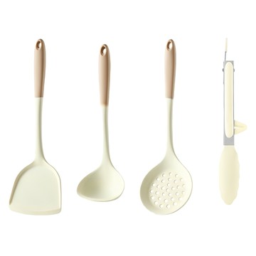 couselect 不粘鍋矽膠耐高溫廚具4件組  1組  白色  鍋鏟10 x 32.5cm + 湯勺9 x 28.5cm + 漏勺 10 x 32.5cm + 食物夾 4.5 x 26.5cm