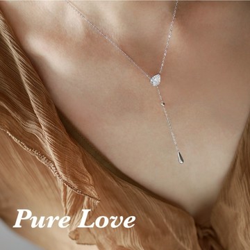 Pure Love樂芙 / 正韓 鈦鋼【L316醫療鋼】G0092簡約鋯石水滴流蘇吊墜鎖骨鏈 短項鏈 / 金 銀