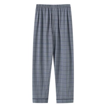 夏季開門襟男睡褲中老年全棉男睡褲夏季空調房薄款純棉男睡褲長褲