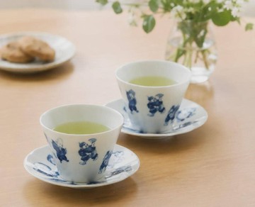 日本製 煎茶碗90ml 七福神白瓷 釉中彩 美濃燒 開運吉祥