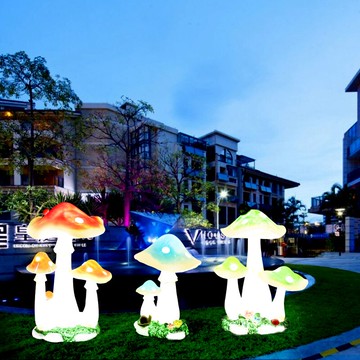 戶外玻璃鋼發光卡通蘑菇擺件園林景觀小品仿真靈芝雕塑草坪裝飾品