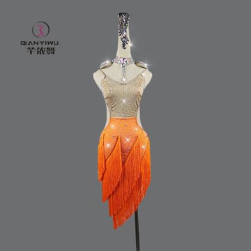 拉丁舞表演服標準比賽服女少兒童新款花服專業solo高檔舞蹈流蘇裙